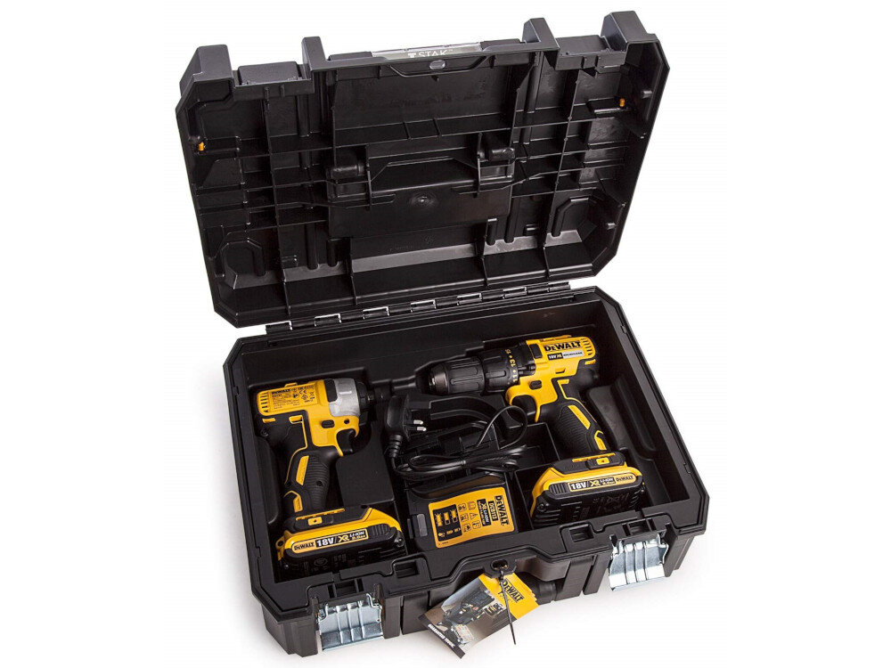 Zestaw Combo DEWALT DCK2059D2T walizka transportowa TSTAK II z bardzo mocnego tworzywa sztucznego wytrzymałe na uszkodzenia mechaniczne