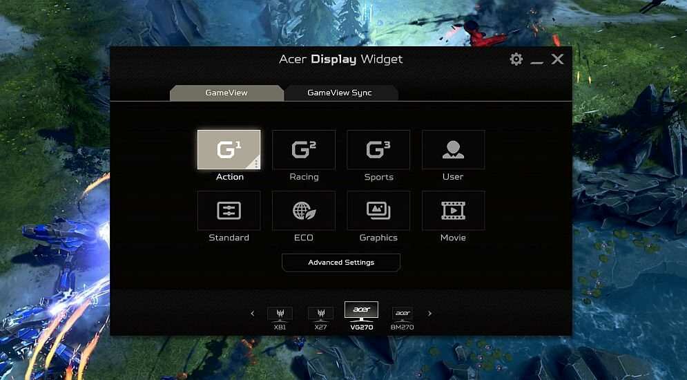Monitor ACER Nitro VG252QX - ACER Display Widget