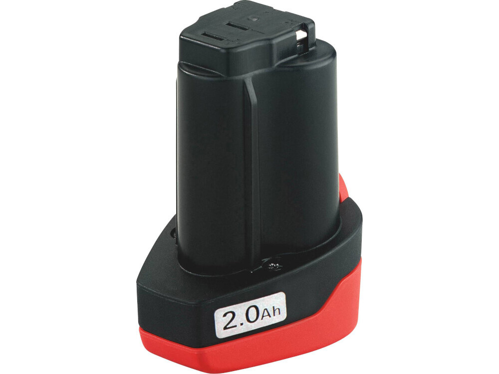 Wiertarko-wkrętarka METABO PowerMaxx BS Basic 600385500 zbliżenie na akumulator system LiPower 12 V akumulatory kompatybilne z innymi urzadzeniamu elastyczne rozwiazani jeden akumulator do wielu narzedzi w zestawie dwa akumulatory o pojemności 2,0 Ah każdy ładowarka ładowanie akumulatorów na zmianę