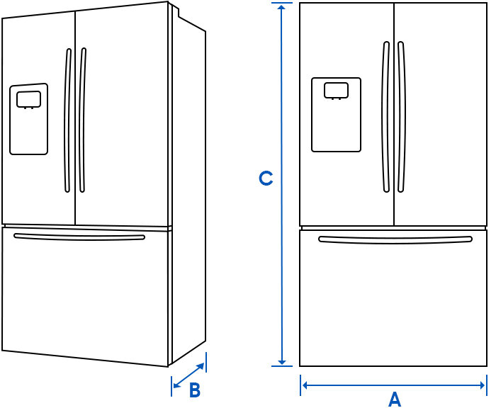 Rysunek techniczny z wymiarami szerokości, wysokości i głębokości Rysunek techniczny z wymiarami szerokości, wysokości i głębokości