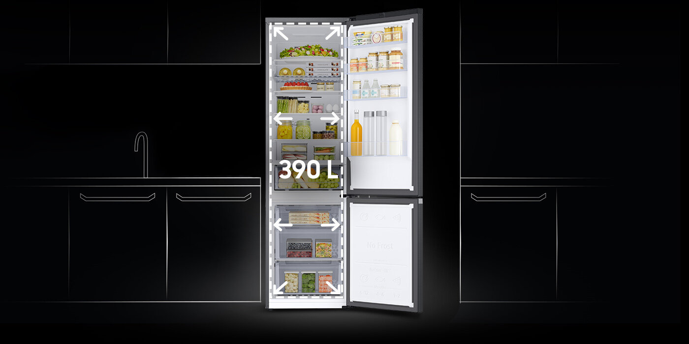 Lodówka z technologią SpaceMax™ to większa przestrzeń użytkowa Lodówka z technologią SpaceMax™ to większa przestrzeń użytkowa