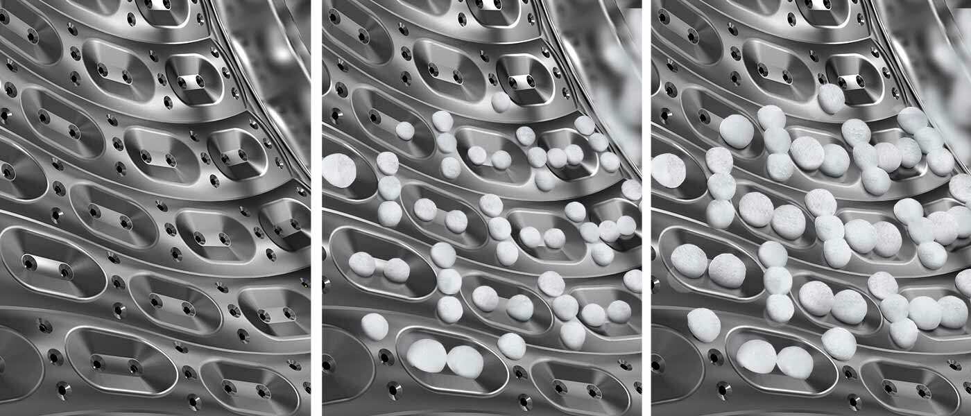 Wnętrze bębna pralki z aktywną pianą Wnętrze bębna pralki z aktywną pianą