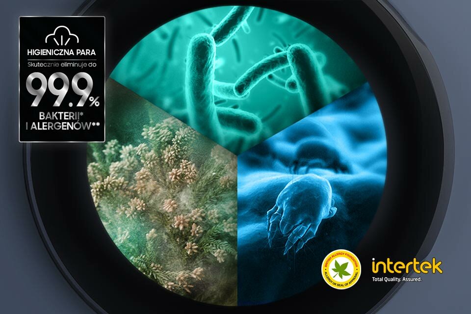 Bęben pralki z widocznymi jak spod mikroskopu bakteriami, alergenami i roztoczami Bęben pralki z widocznymi jak spod mikroskopu bakteriami, alergenami i roztoczami