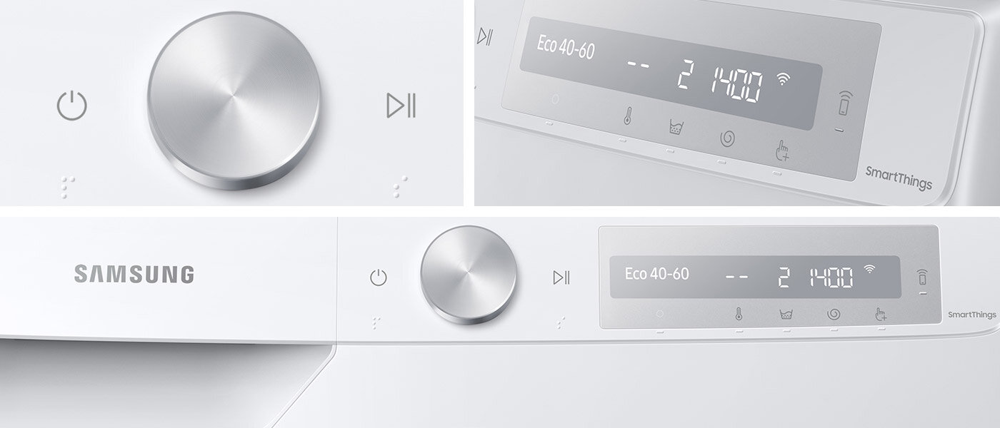 Trzy zbliżenia na szczegóły panelu AI Control, pokrętła i przycisków uruchamiania Trzy zbliżenia na szczegóły panelu AI Control, pokrętła i przycisków uruchamiania