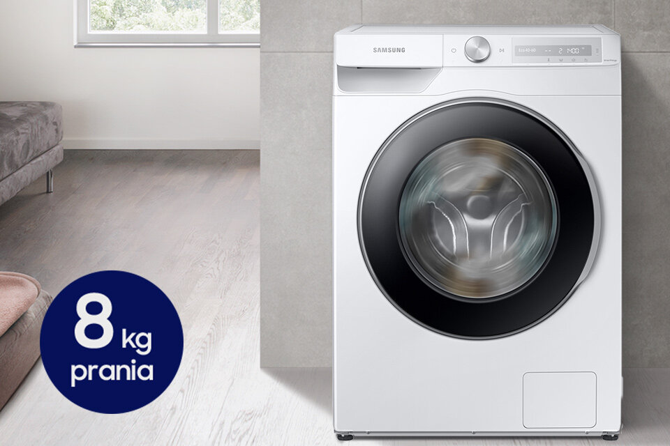 Pralka Samsung, która zmieści do 8 kilogramów stojąca w pokoju Pralka Samsung, która zmieści do 8 kilogramów stojąca w pokoju