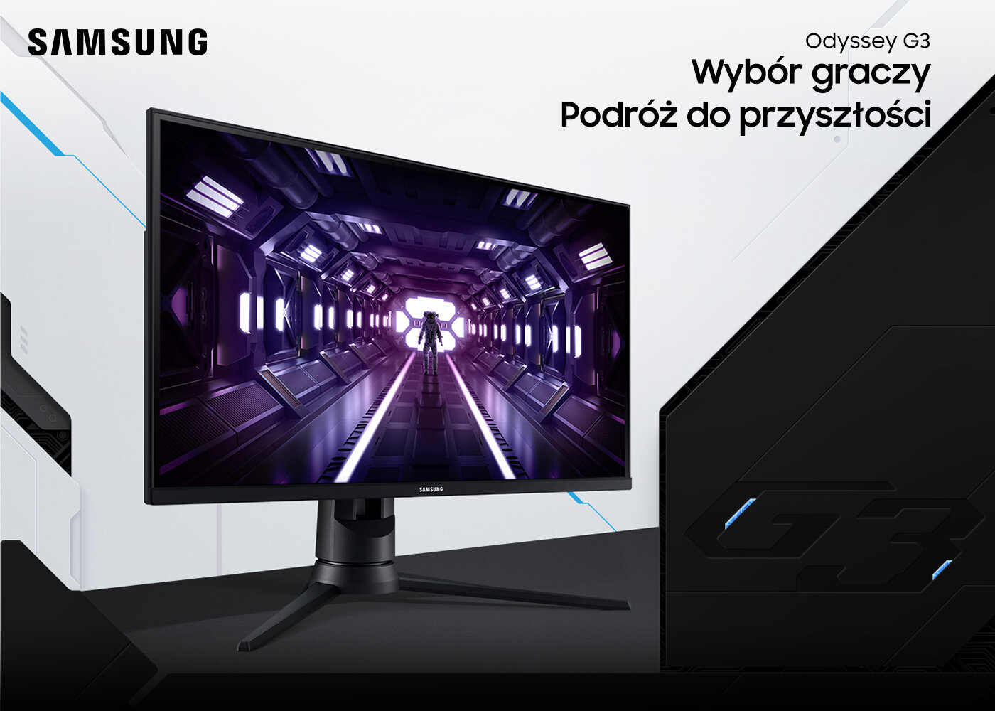 Monitor Samsung Odyssey G3 LF24G35TFWUXEN w futurystycznym, minimalistycznym poemiszczeniu Monitor Samsung Odyssey G3 LF24G35TFWUXEN w futurystycznym, minimalistycznym poemiszczeniu