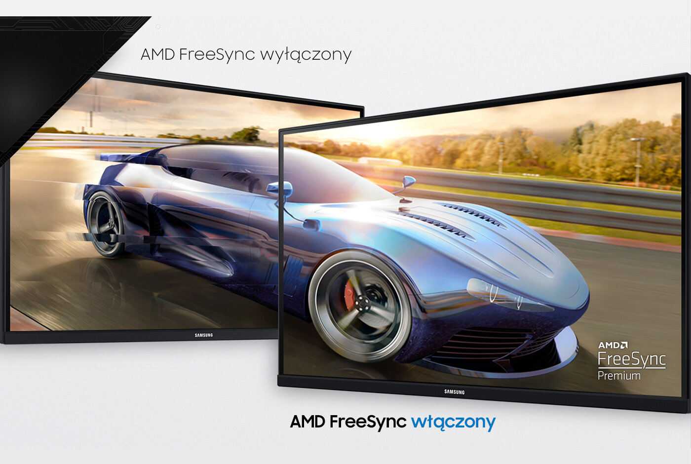 Dwa monitory, jeden z włączoną funkcją AMD FreeSync Dwa monitory, jeden z włączoną funkcją AMD FreeSync