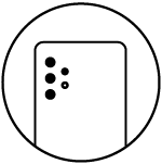 Okrągła ikona z czterema aparatami tylnymi Okrągła ikona z czterema aparatami tylnymi