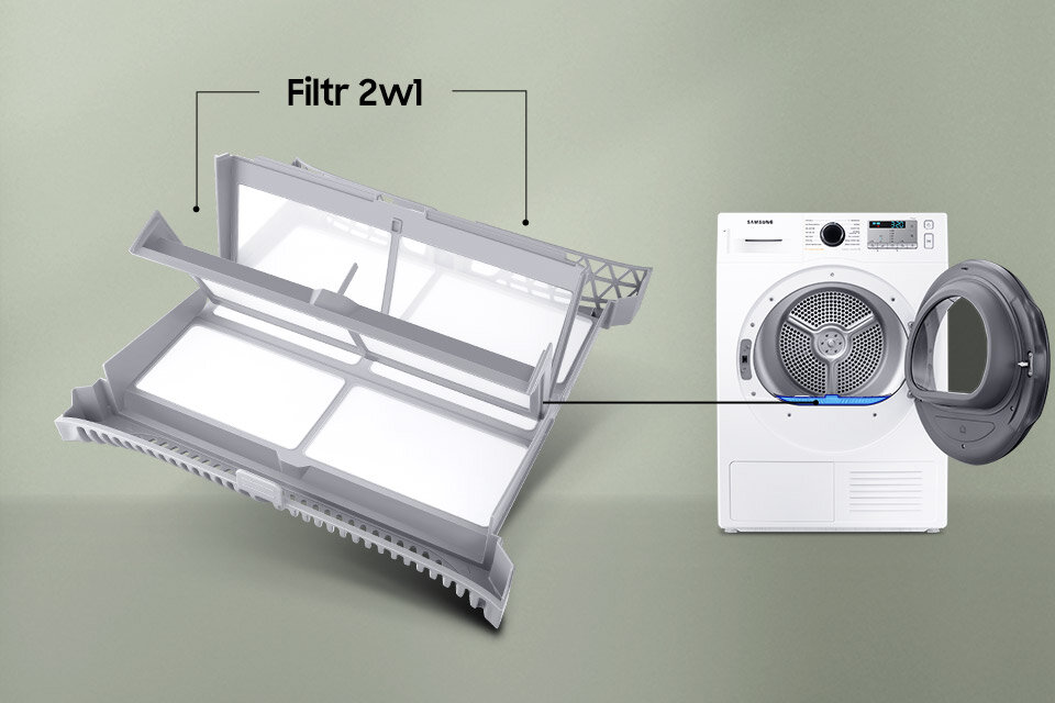 Filtr 2w1 pomaga wyłapywać kurz i włókna Filtr 2w1 pomaga wyłapywać kurz i włókna