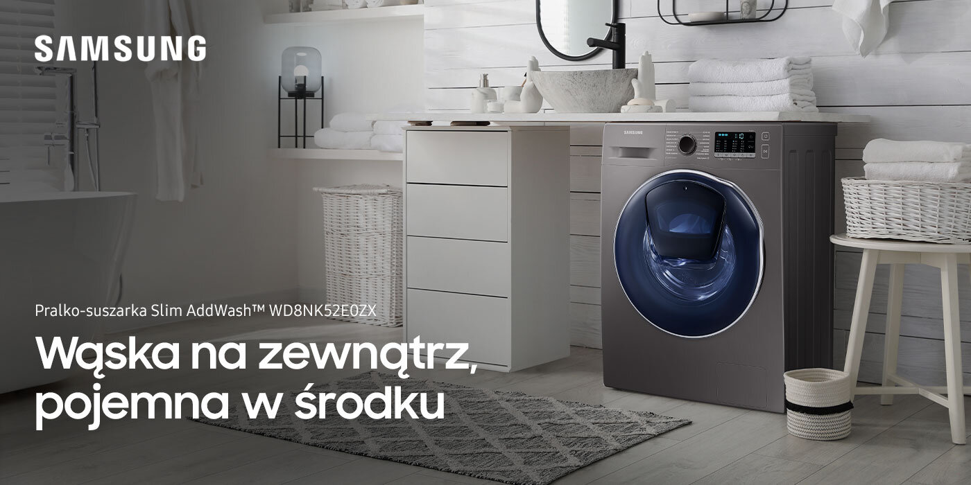 Pralko-suszarka Samsung slim WD8NK52E0ZX dostępna w Media Expert Pralko-suszarka Samsung slim WD8NK52E0ZX dostępna w Media Expert
