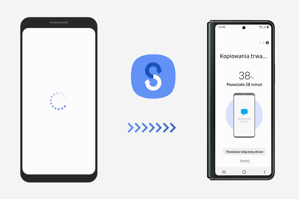 Skorzystaj z aplikacji Smart Switch, by przenieść pliki i dane na swój nowy smartfon składany Samsung Z Fold3 5G, który kupisz już dziś w sklepie Media Expert. Skorzystaj z aplikacji Smart Switch, by przenieść pliki i dane na swój nowy smartfon składany Samsung Z Fold3 5G, który kupisz już dziś w sklepie Media Expert.