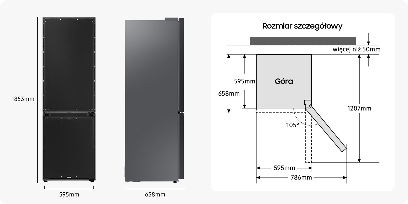 Schemat z podanymi wymiarami modelu RB34A7B5CAP, który dostępny jest w ofercie Media Expert. Schemat z podanymi wymiarami modelu RB34A7B5CAP, który dostępny jest w ofercie Media Expert.