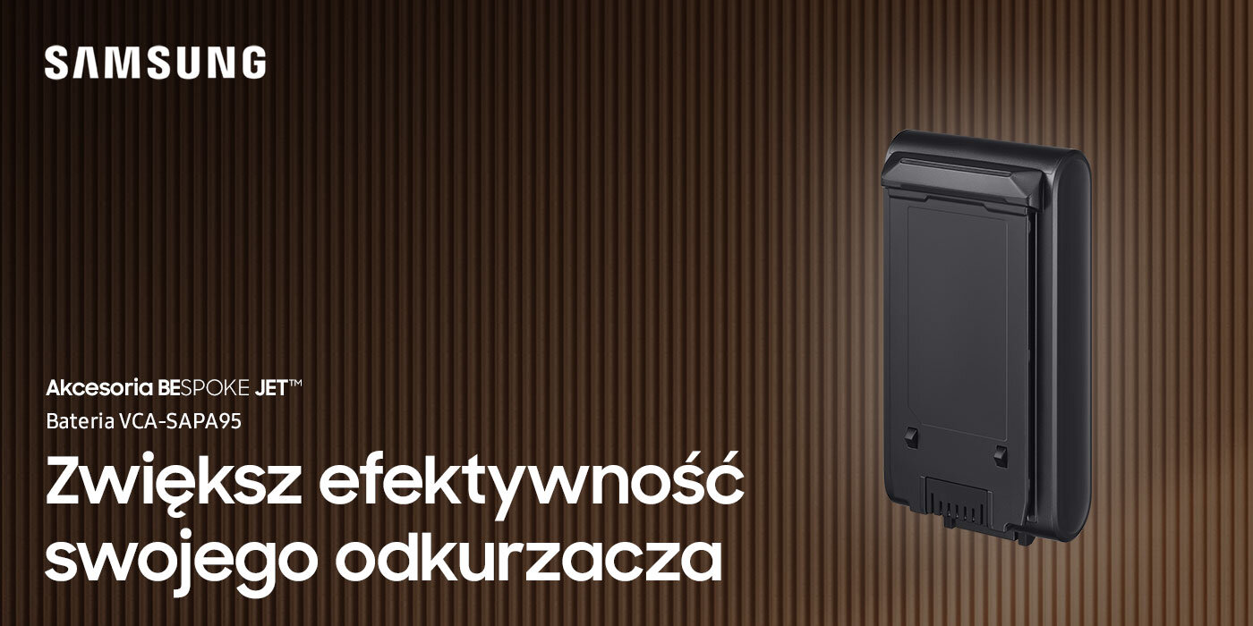 Zdjęcie baterii VCA-SAPA95, zwiększającej skuteczność odkurzacza BESPOKE Jet Zdjęcie baterii VCA-SAPA95, zwiększającej skuteczność odkurzacza BESPOKE Jet