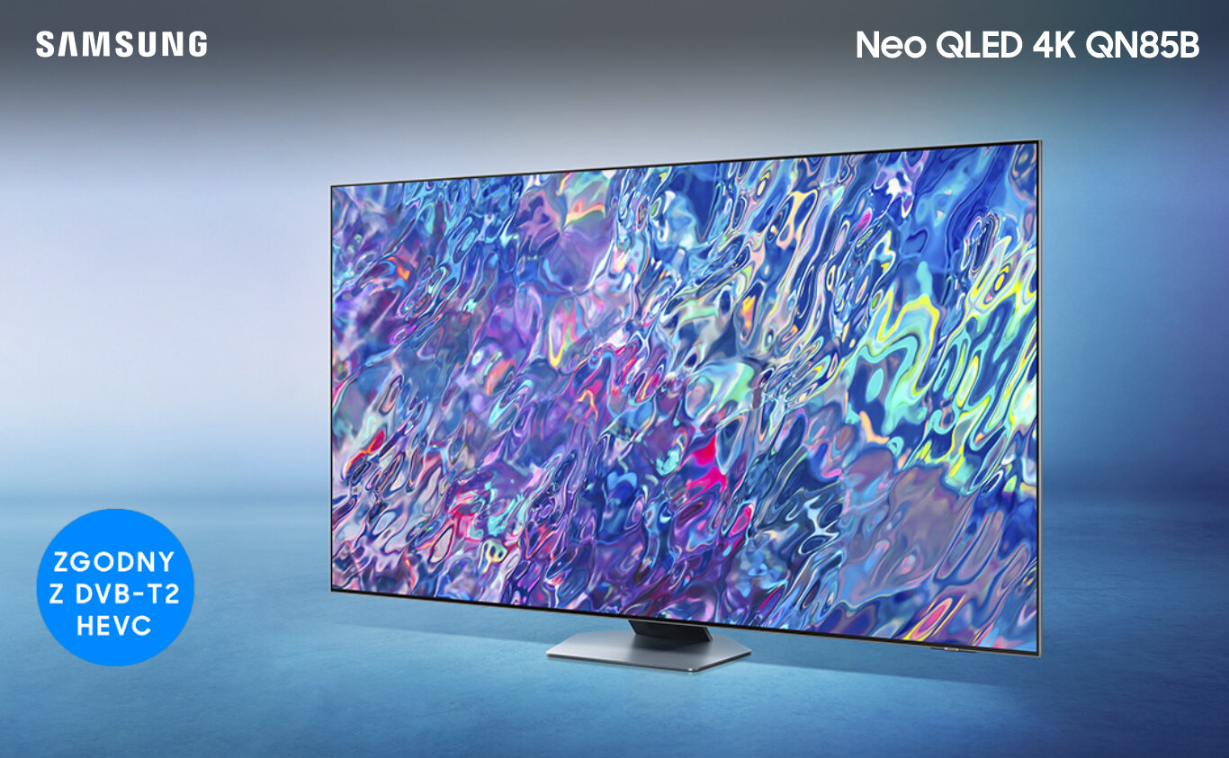 Ekran QN85B wyświetla szczegółową, rozblendowaną grafikę, która prezentuje trwałość kolorów w technologii Quantum Dot. Ekran QN85B wyświetla szczegółową, rozblendowaną grafikę, która prezentuje trwałość kolorów w technologii Quantum Dot.