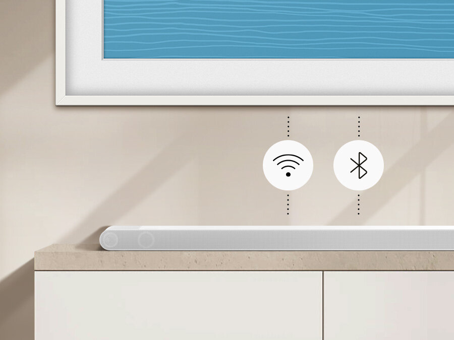 php1m1gsa 2022-soundbar-s801b-wireless-tv-connection-pc Wypróbuj bezprzewodowe połączenie, jakie zapewnia soundbar Samsung HW-S800B/EN. HW-S801B/EN