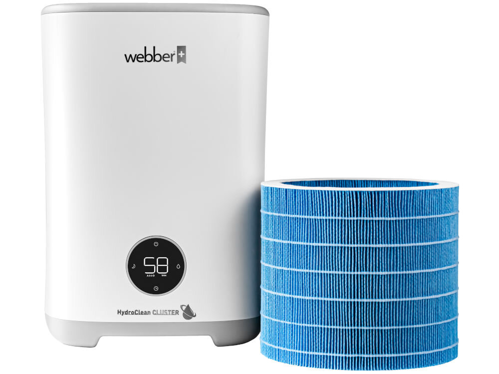 Nawilżacz ewaporacyjny WEBBER HH3002 filtr z powłoką silvernano funkcja jonizacji powietrza technologie zwiększenie wilgotności powietrza skuteczna eliminacja bakterii i wirusów redukcja obecności mikroorganizmów neutralizacja szkodliwych patogenów chroni zdrowie potencjalne szkodliwe czynniki