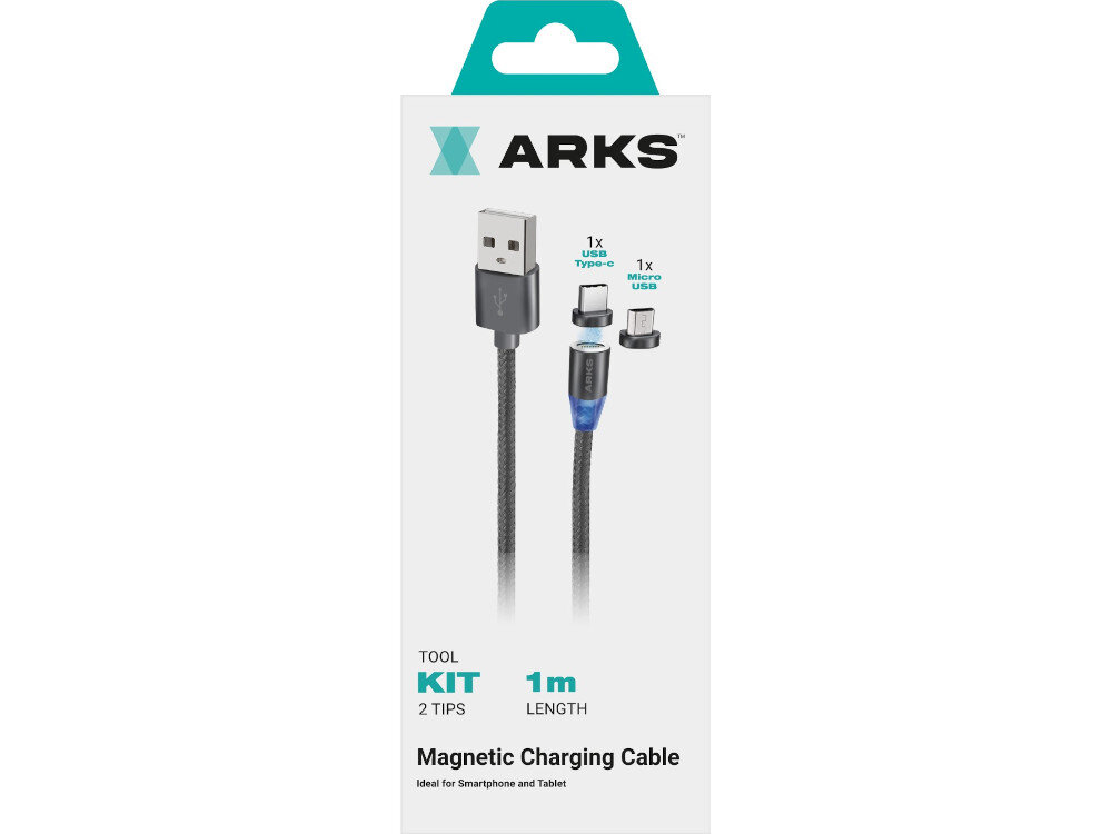 Kabel USB - Micro USB/USB Typ C ARKS 1 m Czarny wzmocnione porty dlugosc koncowki