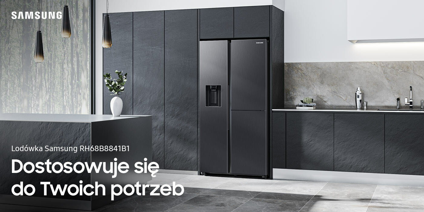 Ilustracja przedstawiająca kuchnię, w której stoi lodówka RH68B8841B1 w kolorze grafitowej stali. Urządzenie dostępne jest w ofercie Media Expert. Ilustracja przedstawiająca kuchnię, w której stoi lodówka RH68B8841B1 w kolorze grafitowej stali. Urządzenie dostępne jest w ofercie Media Expert.