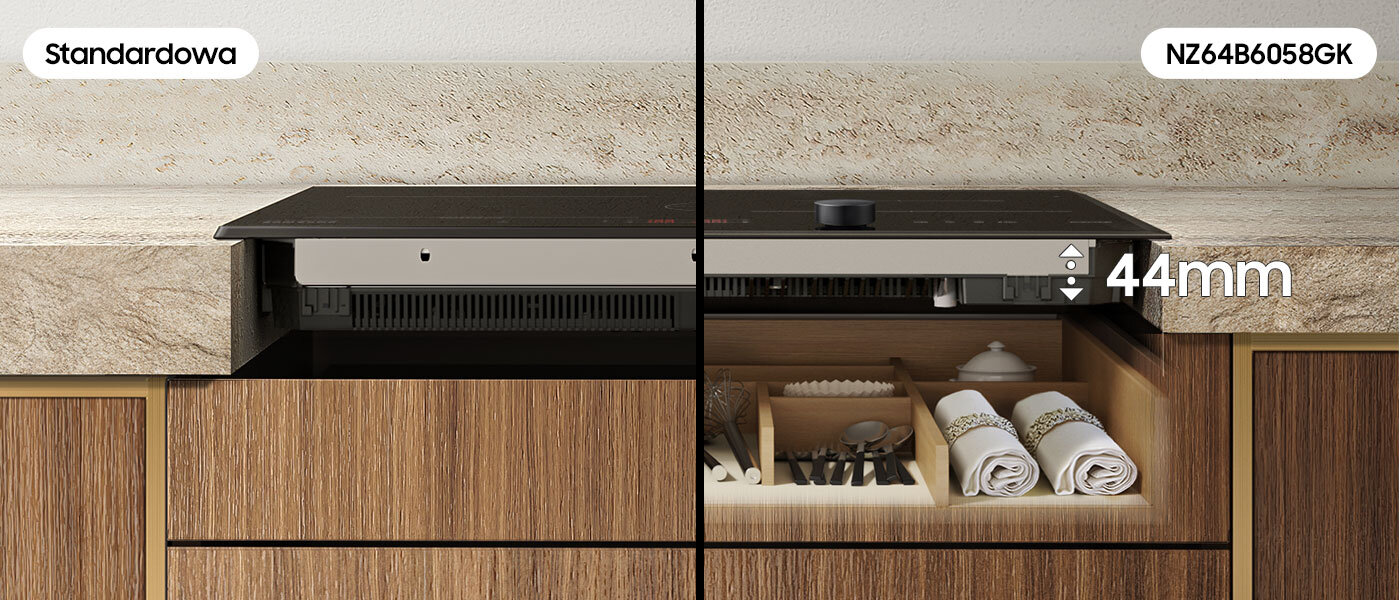 Na zdjęciu pokazano możliwości wykorzystania dodatkowej przestrzeni pod płytą Slim Fit z oferty Media Expert w porównaniu z tradycyjną płytą Na zdjęciu pokazano możliwości wykorzystania dodatkowej przestrzeni pod płytą Slim Fit z oferty Media Expert w porównaniu z tradycyjną płytą