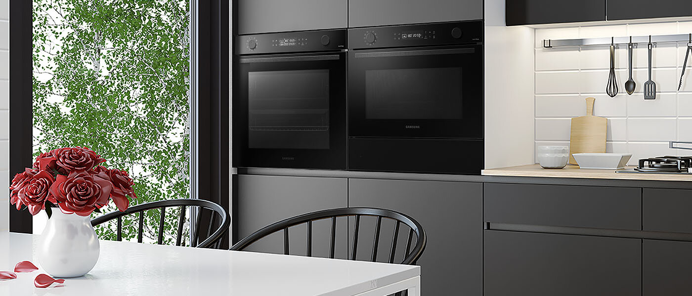 Elegancka zabudowa meblowa, którą uzupełniają dostępne w Media Expert piekarnik, piekarnik kompaktowy oraz szuflada podgrzewająca Samsung Elegancka zabudowa meblowa, którą uzupełniają dostępne w Media Expert piekarnik, piekarnik kompaktowy oraz szuflada podgrzewająca Samsung