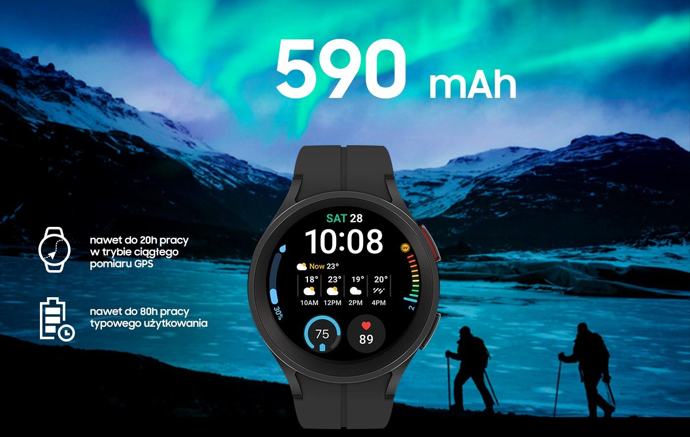 Bateria o pojemności 590 mAh zapewniająca do 80h użytkowania Bateria o pojemności 590 mAh zapewniająca do 80h użytkowania