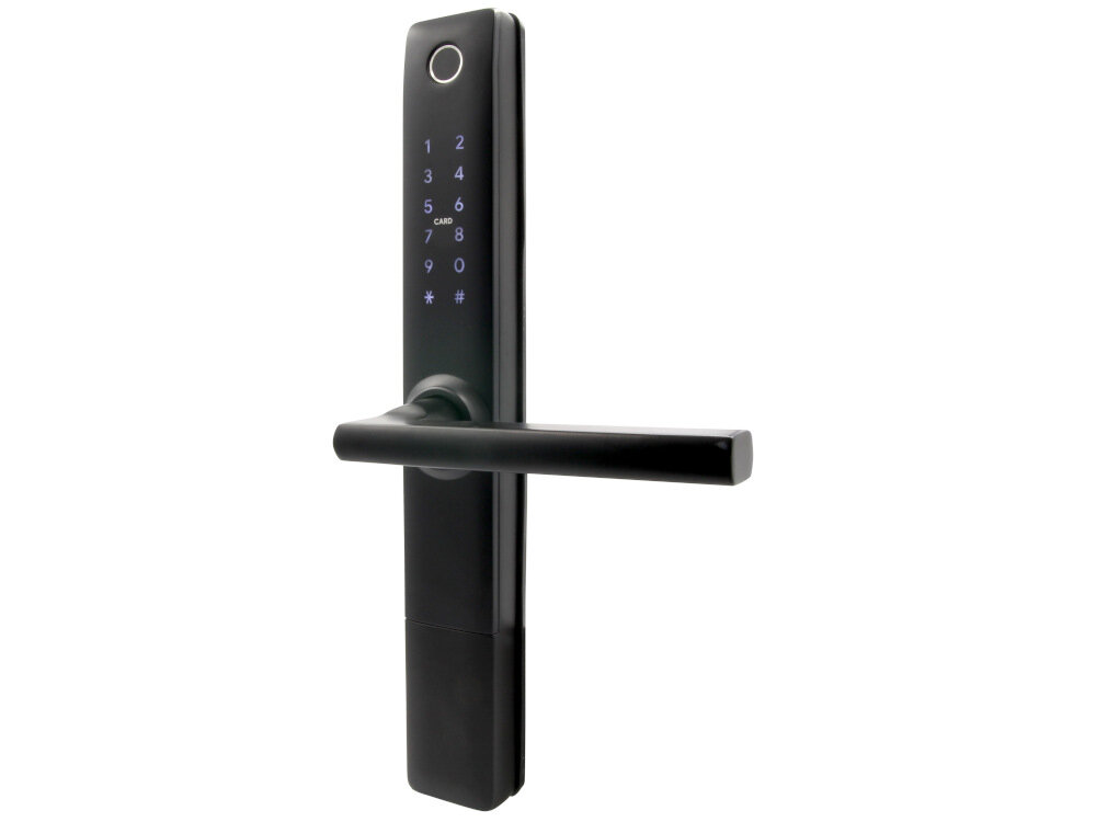 Klamka EURA ELH-20H4 Bluetooth konstrukcja ze stopu cynku topien ochrony IP55 trwalosc montaz we wnatrz u na zwenatrz do drzwi otwieranych na lewo i na prawo uniwersalney rozstaw srub mocujacych 38-40,5 mm