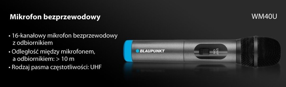 Mikrofon BLAUPUNKT WM40U złącze transmisja bezprzewodowa kanały sygnał karaoke dźwięk impreza spotkania