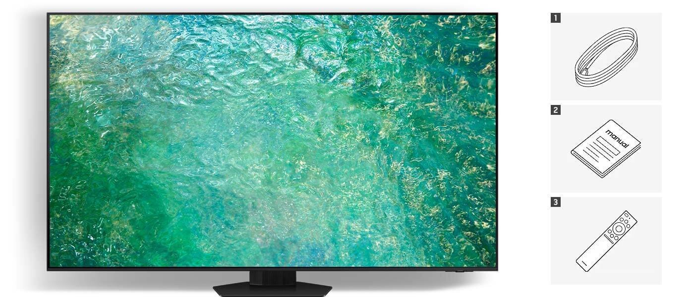 Samsung QN85C sprzedawany w Media Expert w opakowaniu z pilotem, kablem zasilającym, dokumentacją Samsung QN85C sprzedawany w Media Expert w opakowaniu z pilotem, kablem zasilającym, dokumentacją