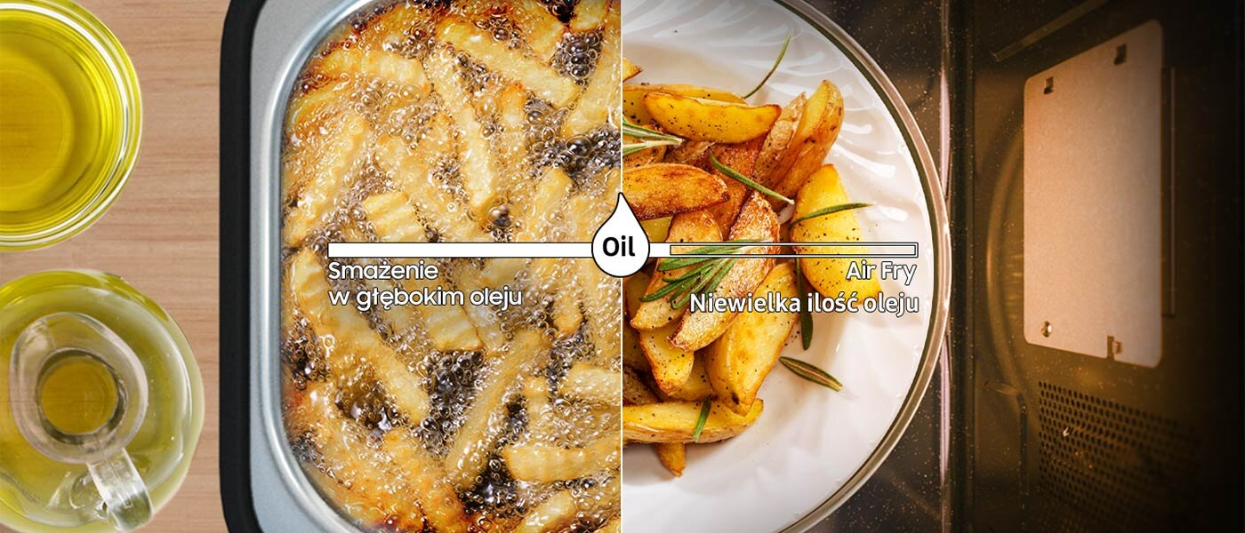 Porównanie smażenia w głębokim oleju z działaniem funkcji Grill Fry Porównanie smażenia w głębokim oleju z działaniem funkcji Grill Fry