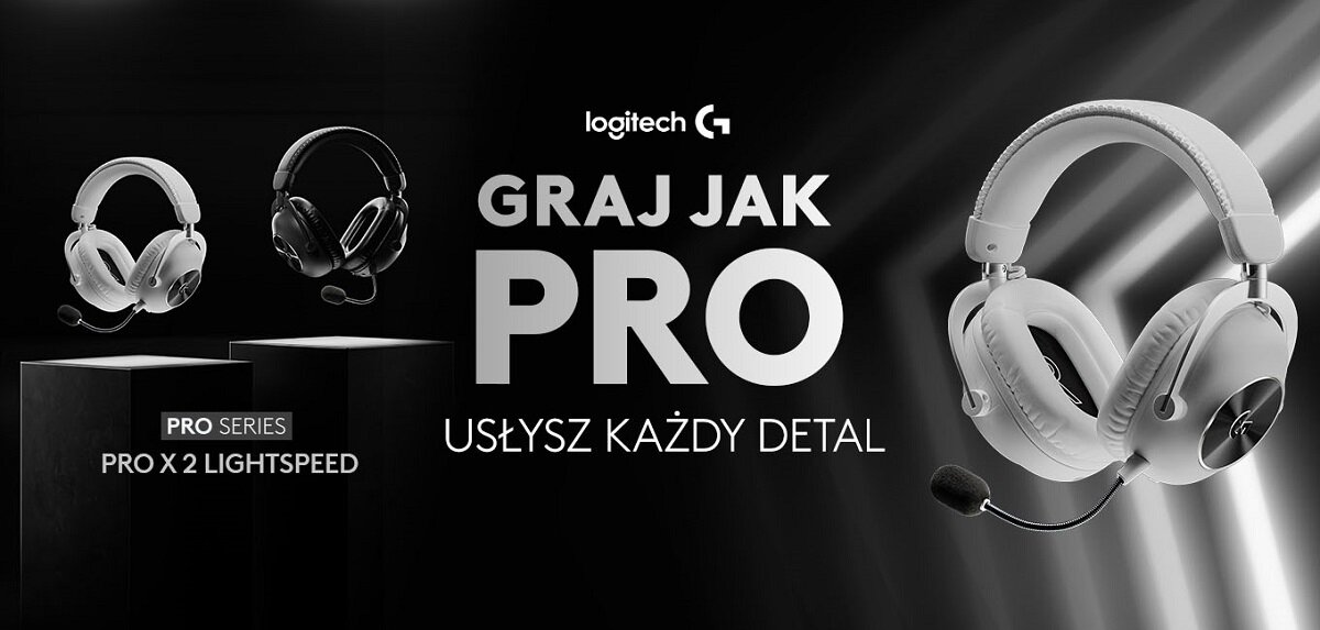 Słuchawki LOGITECH G Pro X Lightspeed KONSTRUKCJA PRO PRZETWORNIKI GRAFENOWE ŁĄCZNOŚć BEZPRZEWODOWA WYGODNA KONSTRUKCJA WIELE OPCJI PODŁĄCZENIA WYRAŹNA KOMUNIKACJA