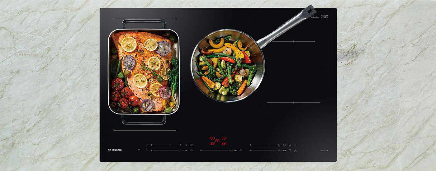 Stylowy design płyty indukcyjnej Płyta indukcyjna Samsung NZ85C6057FK widziana z góry