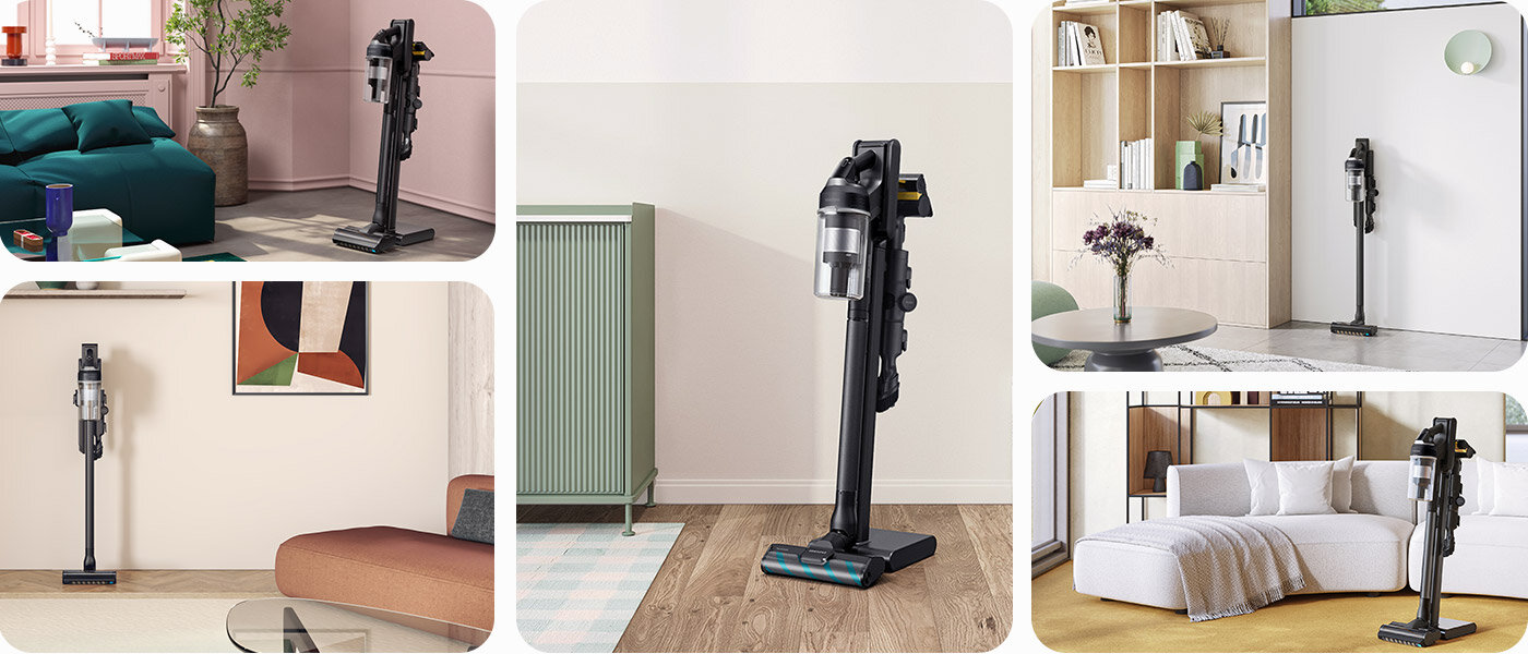 5 zdjęć różnych pomieszczeń z odkurzaczem marki Samsung 5 zdjęć różnych pomieszczeń z odkurzaczem marki Samsung