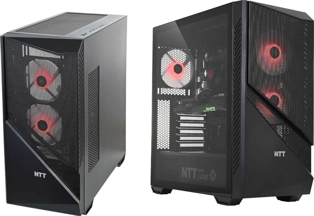 Komputer NTT Game ZKG-I5R3060-T123 i5-12400F 16GB RAM 1TB SSD GeForce RTX3050 Windows 11 Home chłodzenie temperatura wentylatory otwory