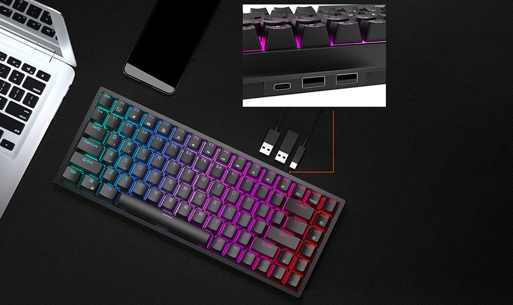 Klawiatura ROYAL KLUDGE RK84 Black Red Switch 3 tryby pracy bluetooth 2.4 GHz USB-A USB-C