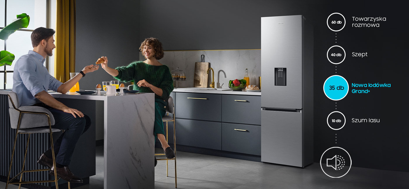 Samsung RB38C635ES9 - cicha praca Wyjątkowo cicha praca to jedna z głównych zalet lodówki Samsung RB38C635ES9