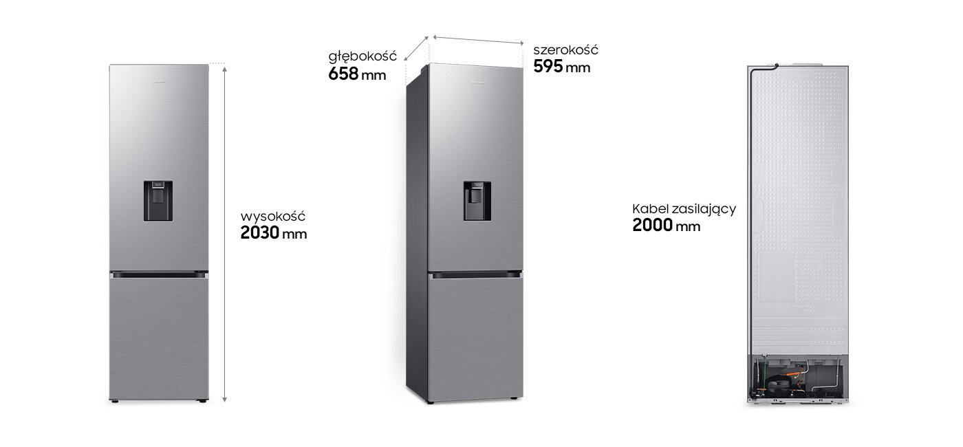 Prezentacja wymiarów lodówki Samsung RB38C635ES9 Przegląd wymiarów lodówki Samsung RB38C635ES9