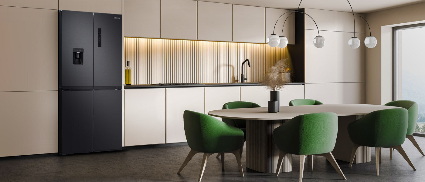 Czterodrzwiowa lodówka Samsung z dystrybutorem wody podkreśla styl nowoczesnej kuchni Czterodrzwiowa lodówka Samsung z dystrybutorem wody podkreśla styl nowoczesnej kuchni