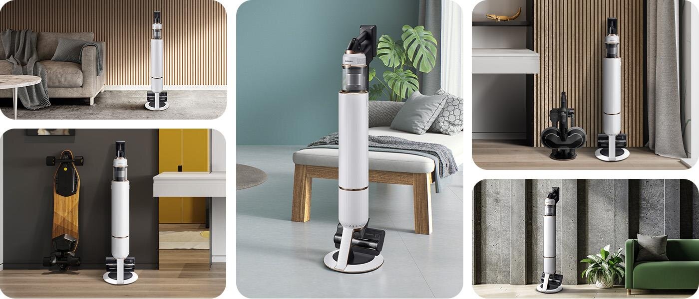 Odkurzacz Bespoke VS20B95973W w kolorowych pomieszczeniach Odkurzacz Samsung Bespoke VS20B95973W w kolorowych pomieszczeniach