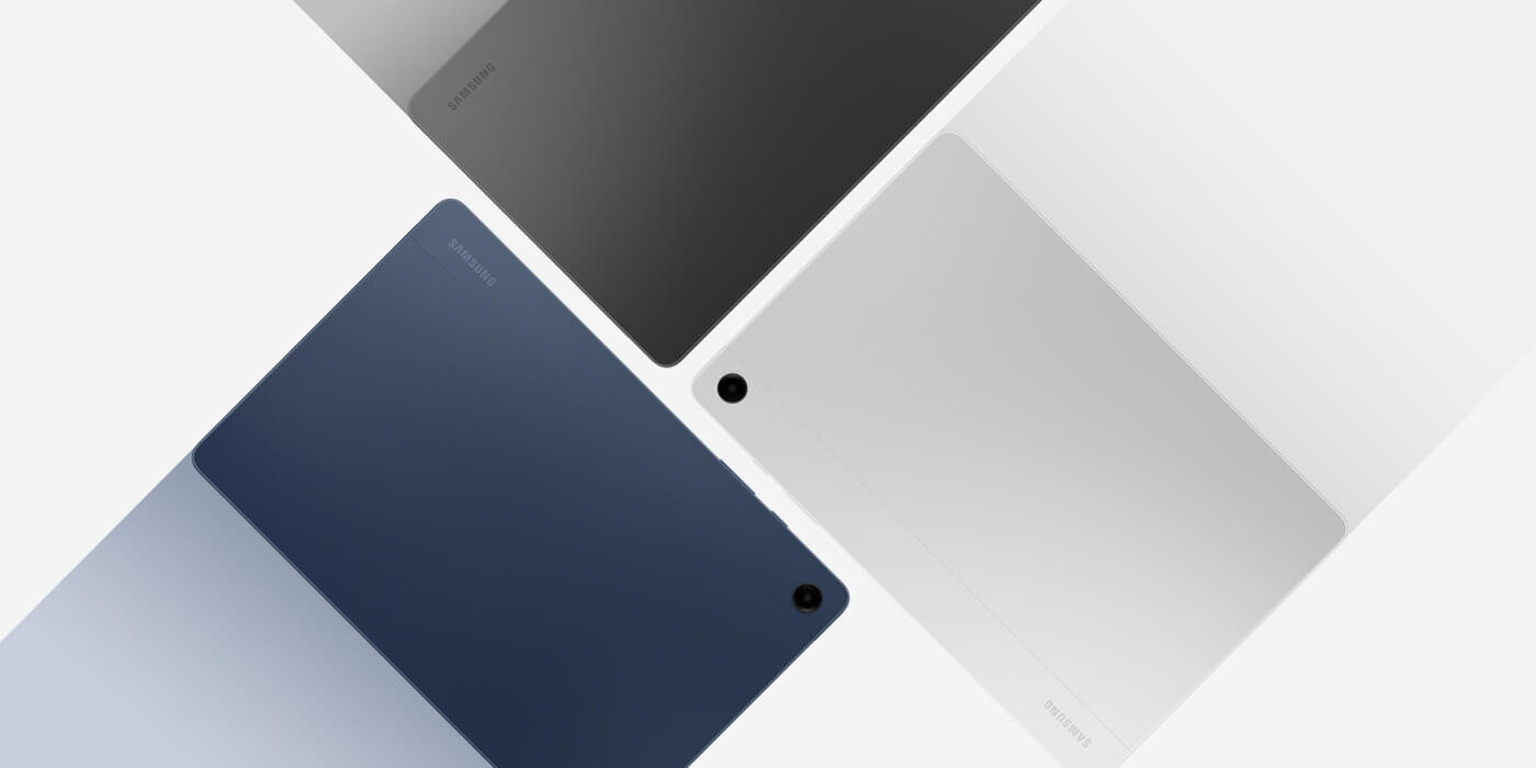 Galaxy Tab A9 Plus do wyboru w Media Expert w kolorze grafitowym, srebrnym i niebieskim są umieszczone blisko siebie, wszystkie trzy z tyłem zwróconym do przodu. Galaxy Tab A9 Plus do wyboru w Media Expert w kolorze grafitowym, srebrnym i niebieskim są umieszczone blisko siebie, wszystkie trzy z tyłem zwróconym do przodu.