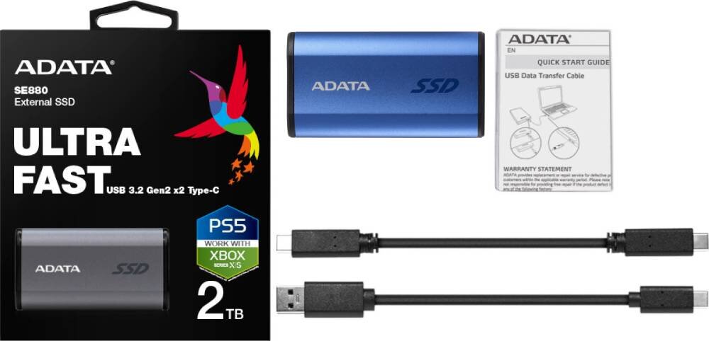 Dysk ADATA SE880 External Solid 2TB SSD opakowanie zawartość zestaw