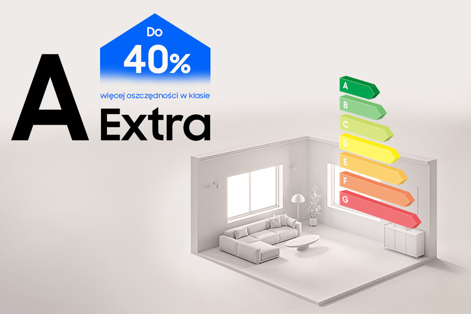 Pralka Samsung Bespoke AI™ WW11DB8B95GBU4 oszczędza prąd, o 40% przekraczając zalecane normy dla klasy energetycznej A Pralka Samsung Bespoke AI™ WW11DB8B95GBU4 oszczędza prąd, o 40% przekraczając zalecane normy dla klasy energetycznej A