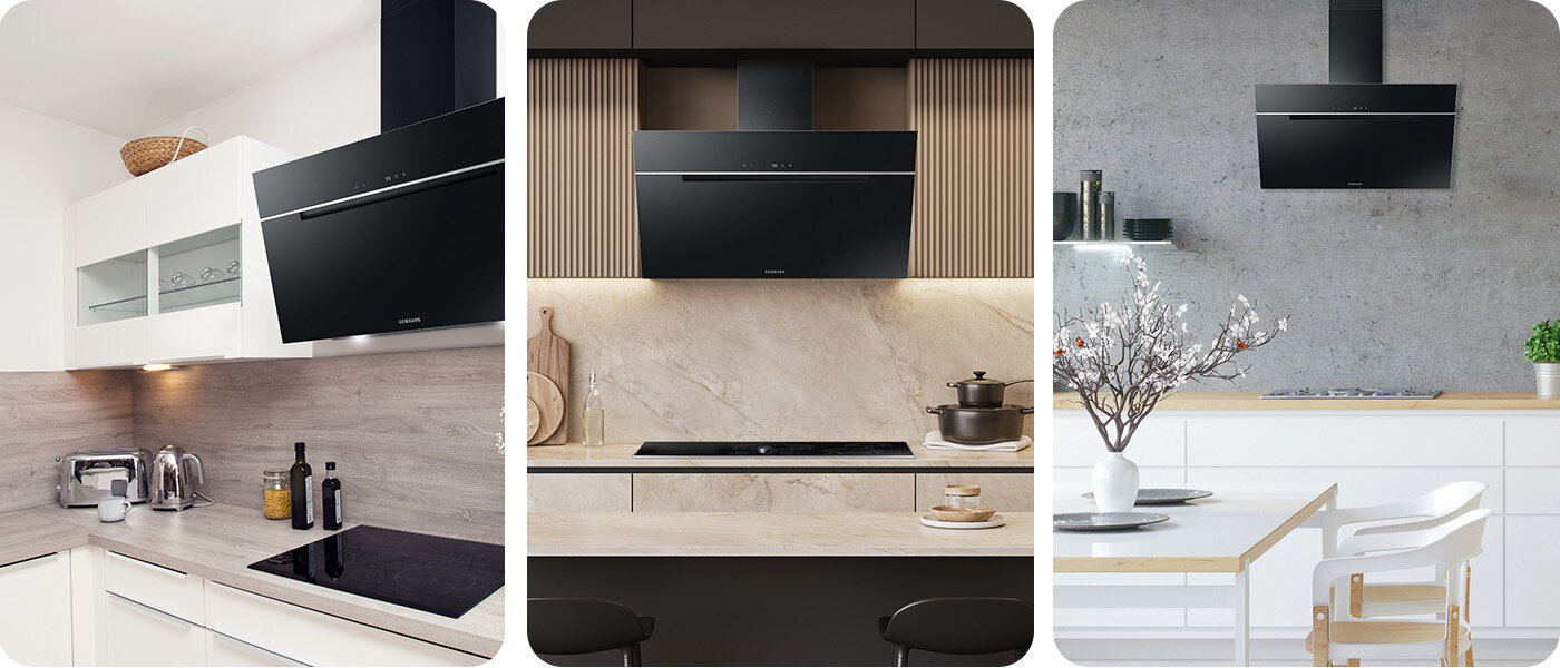 Wizualizacje aranżacyjne okapu NK36C7070WB - przykładowe opcje Wizualne propozycje aranżacyjne okapu NK36C7070WB