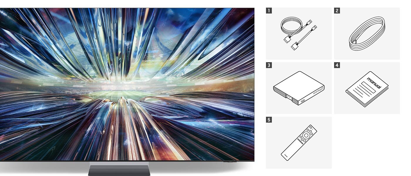 Z telewizorem Samsung QN85QN900DG otrzymujesz: pilot SolarCell, kabel zasilający, instrukcję obsługi. Z telewizorem Samsung QN85QN900DG otrzymujesz: pilot SolarCell, kabel zasilający, instrukcję obsługi.