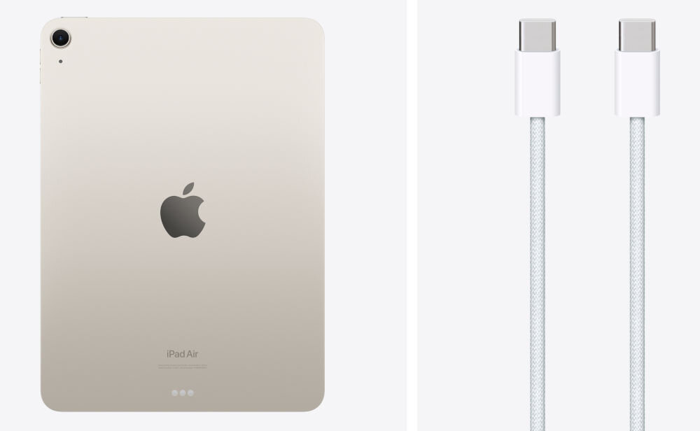 Tablet APPLE iPad Air 11 6 gen. 2024 256 GB Wi-Fi Księżycowa poświata przewód zasilający USB‑C/USB-C instrukcja obsługi karta gwarancyjna