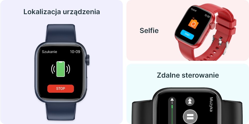 Smartwatch FOREVER IGO 3 JW-500 lokalizacja migawka aparat muzyka glosnosc utwory przewijanie