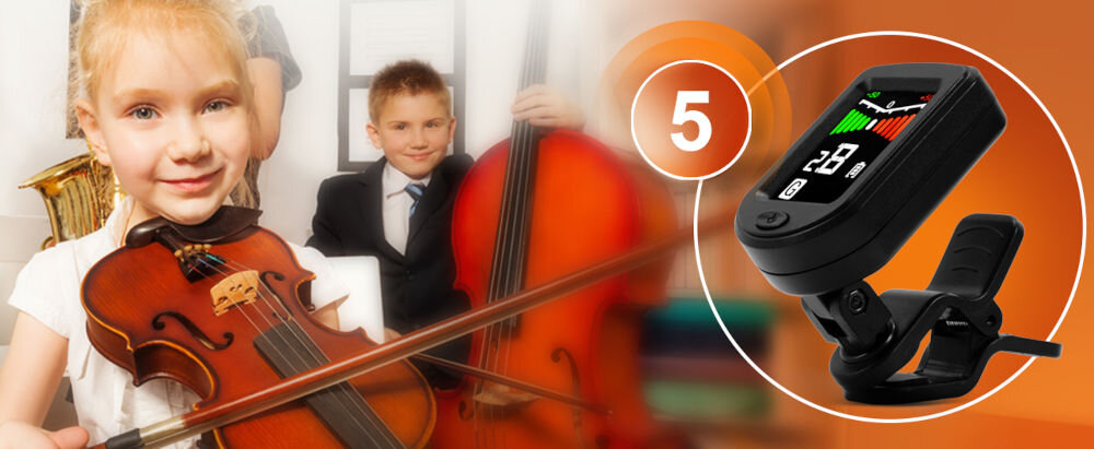 Stroik MUSICMATE Tuner MM-A7 SimplyTune Wszechstronność dla każdego, pięć trybów strojenia - Chromatyczny, Gitara, Ukulele, Bas i Skrzypce,
wysoka dokładność strojenia, precyzyjne strojenie, dziewczynka trzymająca skrzypce, produkt