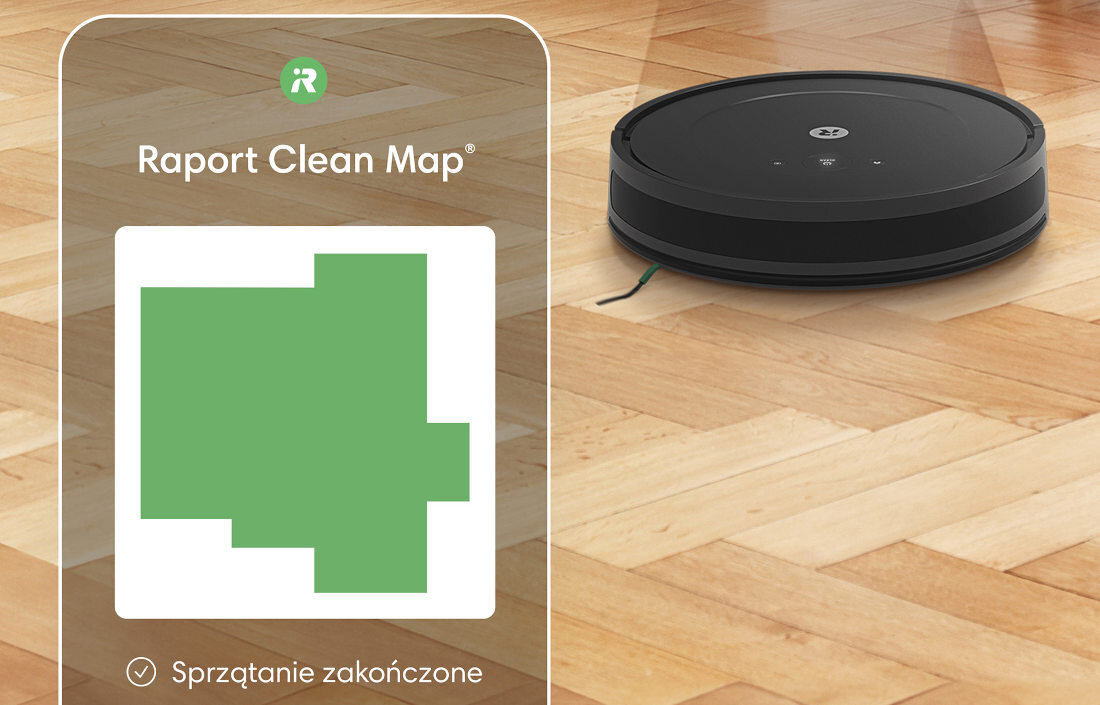 Robot sprzątający IROBOT Romba Combo Essential 2 Czarny Aplikacja iRobot Home cykl sprzątania ustawienia harmonogram raporty Clean Map® system inteligentnego domu monitorowanie postępów kontrola