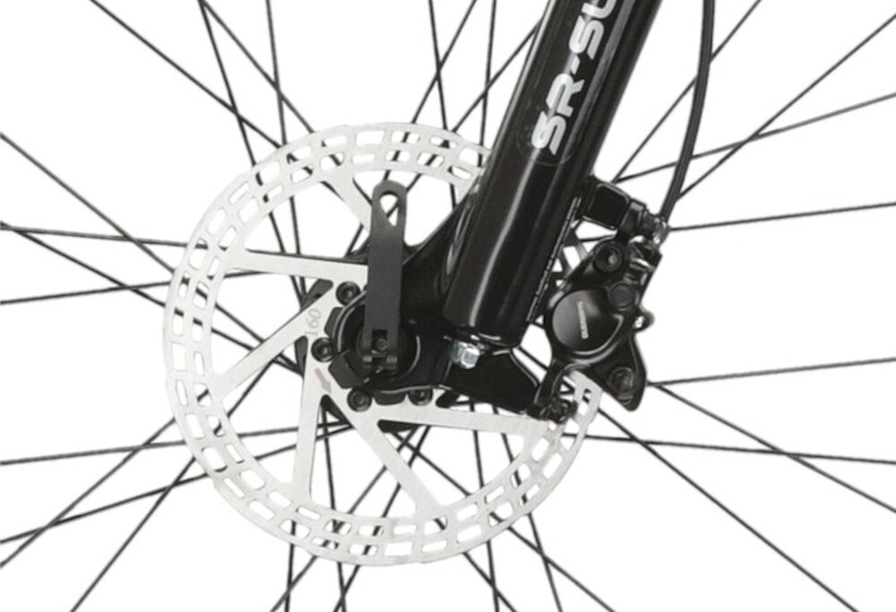 Rower górski MTB KROSS Lea 5.0 D15 27.5 cala damski Bordowy zbliżenie na hamulec podstawa bezpieczeństwa hamulce tarczowe hydrauliczne duża siła hamowania sprawdzają się w każdych warunkach pogodowych i na każdej trasie płyn hamulcowy hamulce z przodu i z tyłu podwójny pakiet bezpieczeństwa