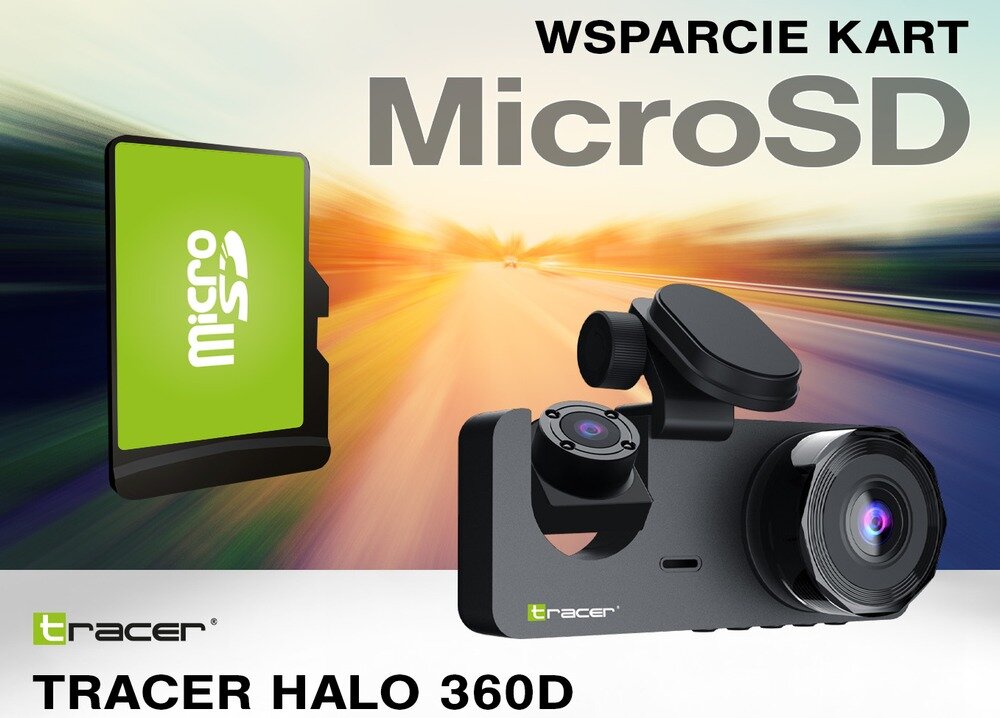 Wideorejestrator TRACER Halo 360D z drogą w tle