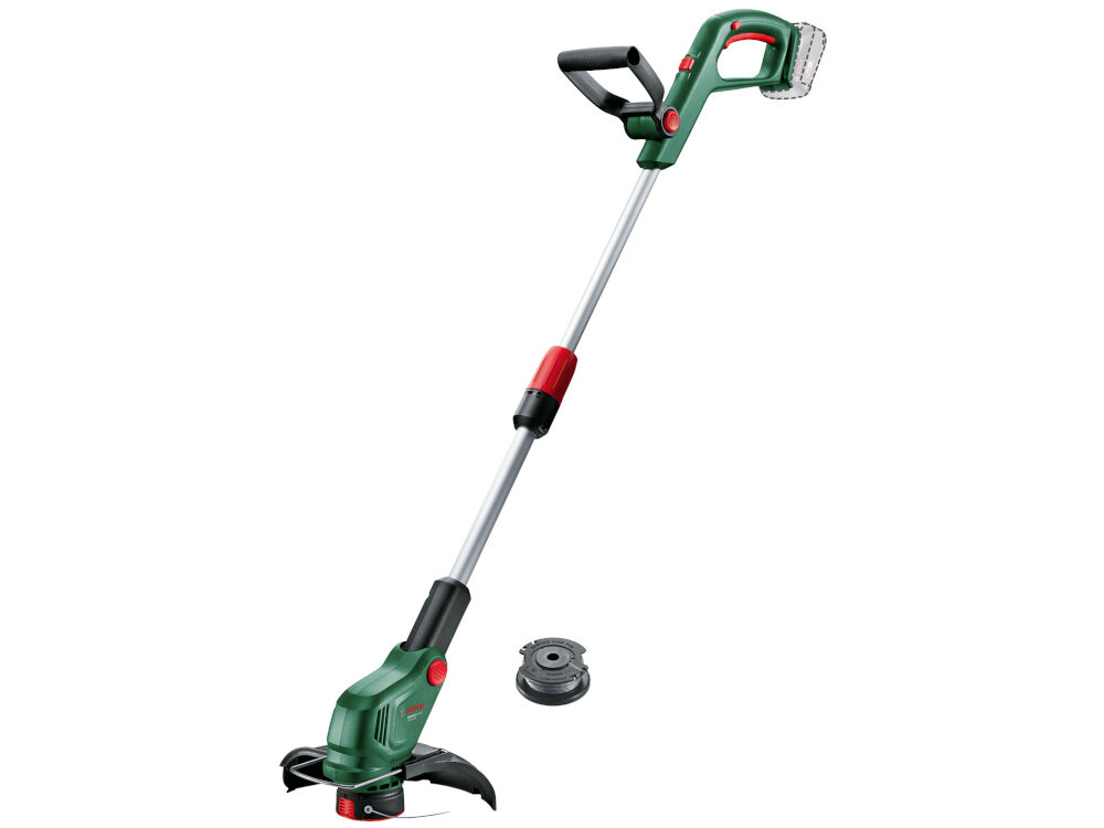 Podkaszarka akumulatorowa BOSCH UniversalGrassCut 18V-23-450 zestaw na białym tle w zestawie podkaszarka i szpula z żyłką tnącą